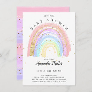 Modern Gold Pink Rainbow Baby Shower Invitation