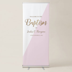 Modern Gold Pink Simple Welcome to Baby's Baptism Retractable Banner