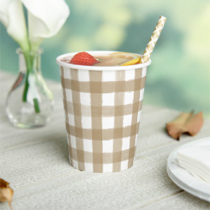 Modern Gold Plaid Bridal Shower Wedding Paper Cups