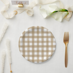 Modern Gold Plaid Bridal Shower Wedding Paper Plate