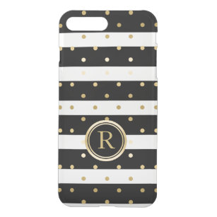 Modern Gold Polka Dots & Black & White Stripes iPhone 8 Plus/7 Plus Case
