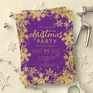 Modern Gold Purple Snowflakes Company Christmas Invitation