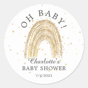 Modern Gold Rainbow Oh Baby Favour Sticker