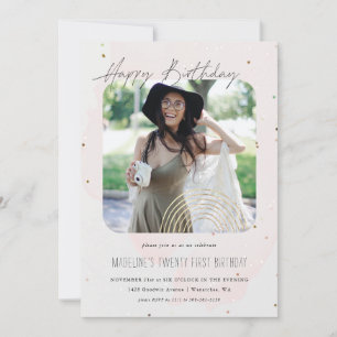 Modern Gold Rainbow Simple Photo Birthday Invitation