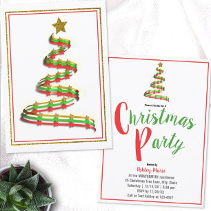 Modern Gold, Red, and Green Christmas Party Invite