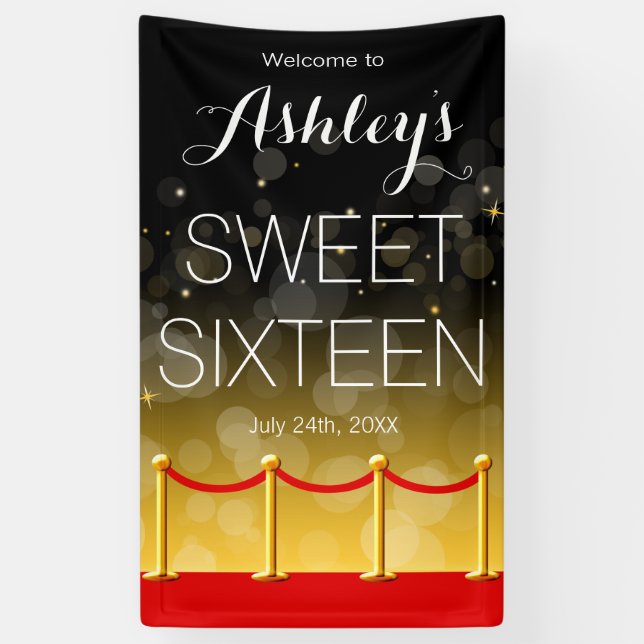 Modern Gold Red Carpet Hollywood Sweet 16 Banner (Vertical)