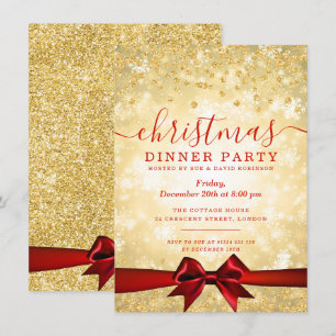 Modern Gold Red Christmas Glitter Winter Invitation