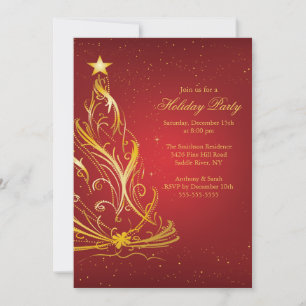 Modern Gold & Red Christmas Holiday Party Invitation