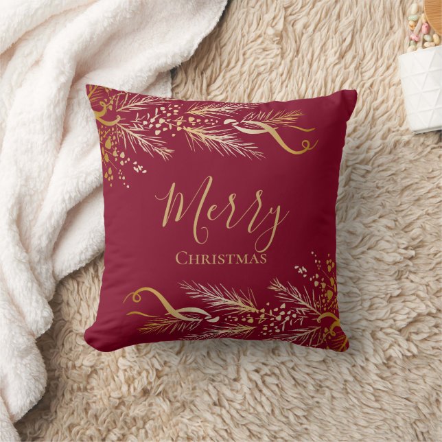 Modern Gold Red Family Name Merry Christmas Cushion (Blanket)