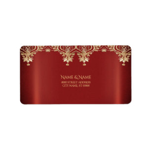 Modern Gold Red Floral Address Label