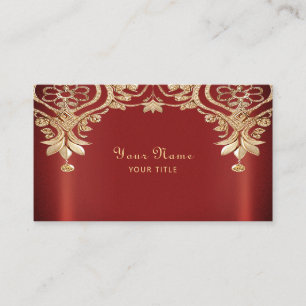Modern Gold Red Floral Business Card