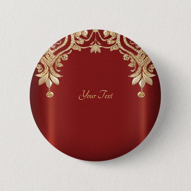 Modern Gold Red Floral Button (Front)