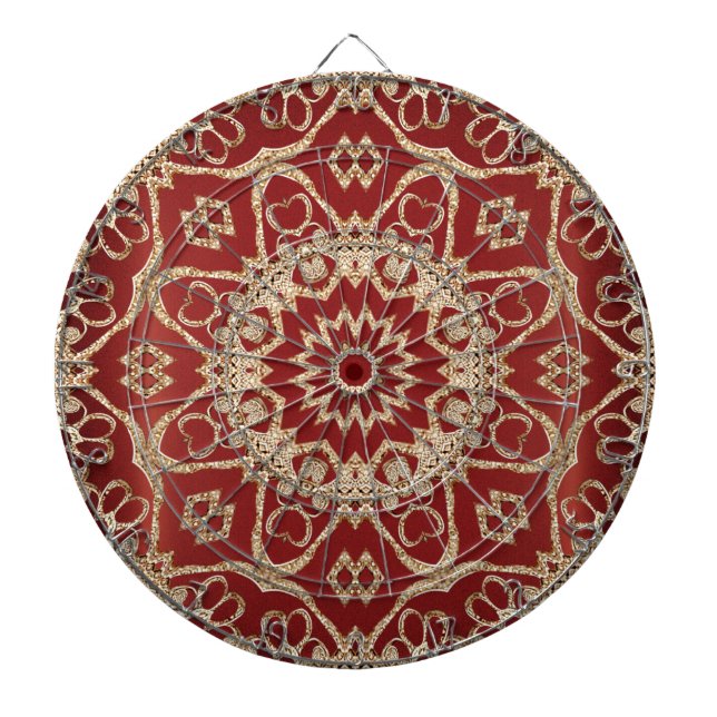 Modern Gold Red Floral Dartboard (Front)