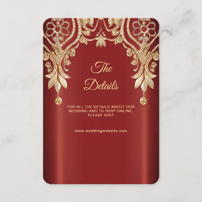 Modern Gold Red Floral Detail Enclosure Card (Front)