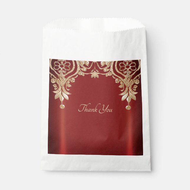 Modern Gold Red Floral Favour Bag (Front)