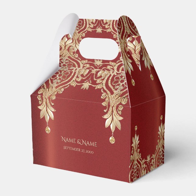 Modern Gold Red Floral Favour Box (Front Side)