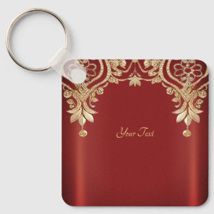 Modern Gold Red Floral Keychain