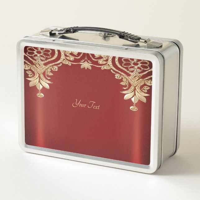 Modern Gold Red Floral Lunchbox (Back)