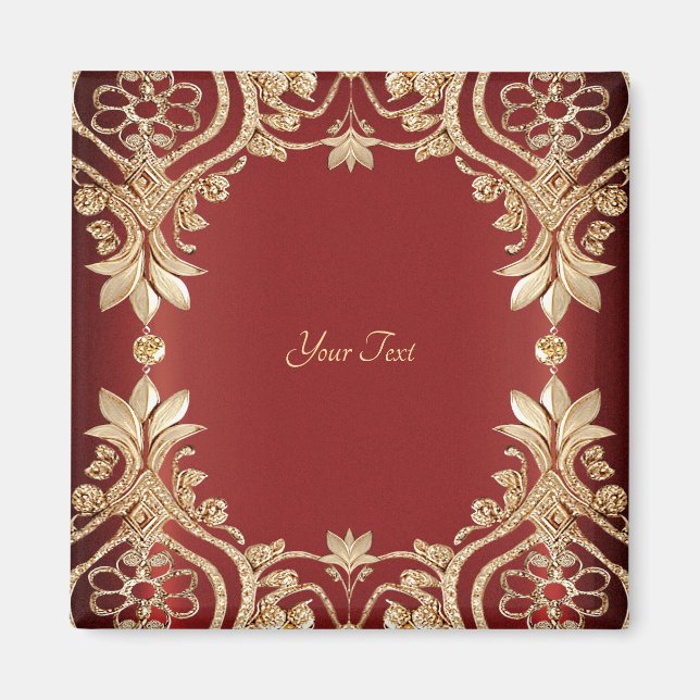 Modern Gold Red Floral Magnet (Front)