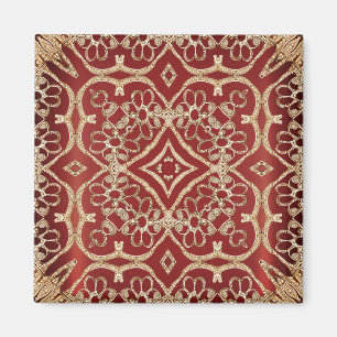 Modern Gold Red Floral Magnet