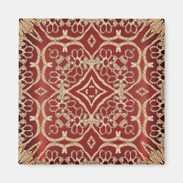 Modern Gold Red Floral Magnet (Front)