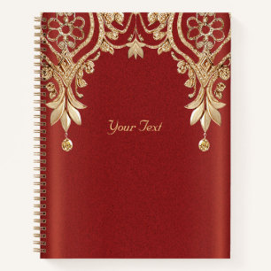 Modern Gold Red Floral Notebook