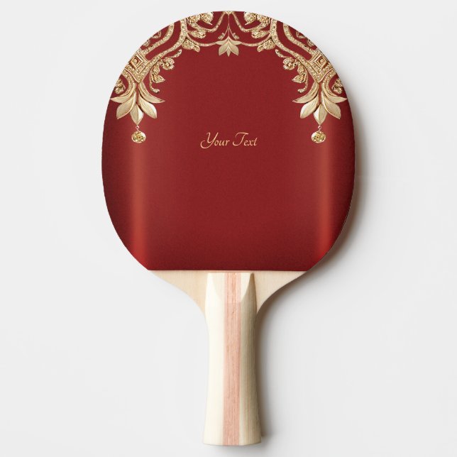 Modern Gold Red Floral Ping Pong Paddle (Front)