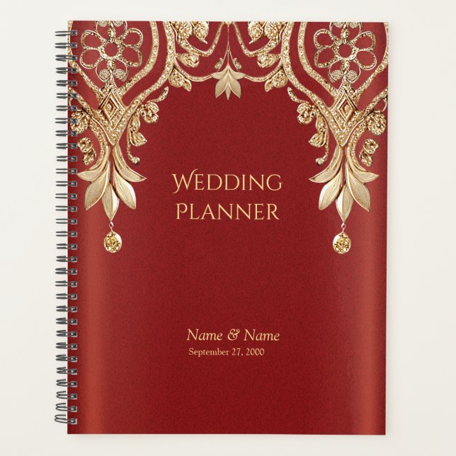 Modern Gold Red Floral Planner (Front)