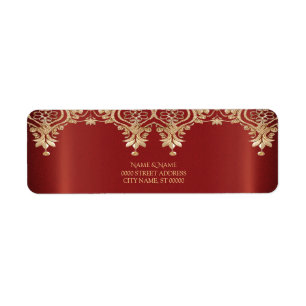 Modern Gold Red Floral Return Address Label