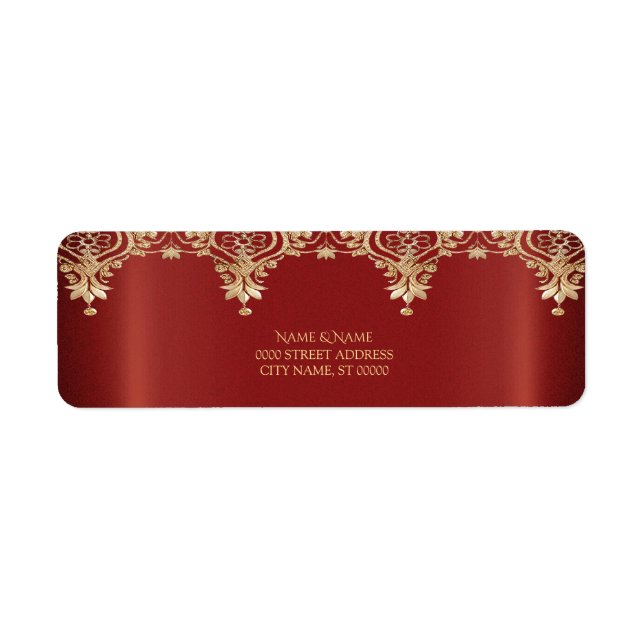 Modern Gold Red Floral Return Address Label (Front)