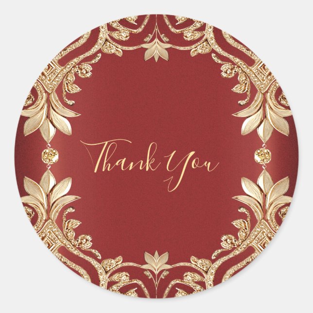Modern Gold Red Floral Sticker (Front)