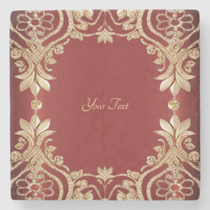 Modern Gold Red Floral Stone Coaster