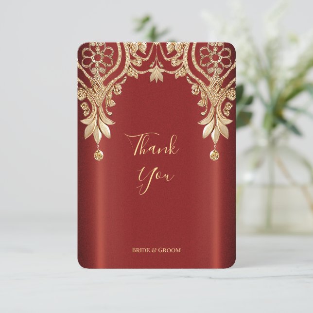 Modern Gold Red Floral Thank You Card (Standing Front)