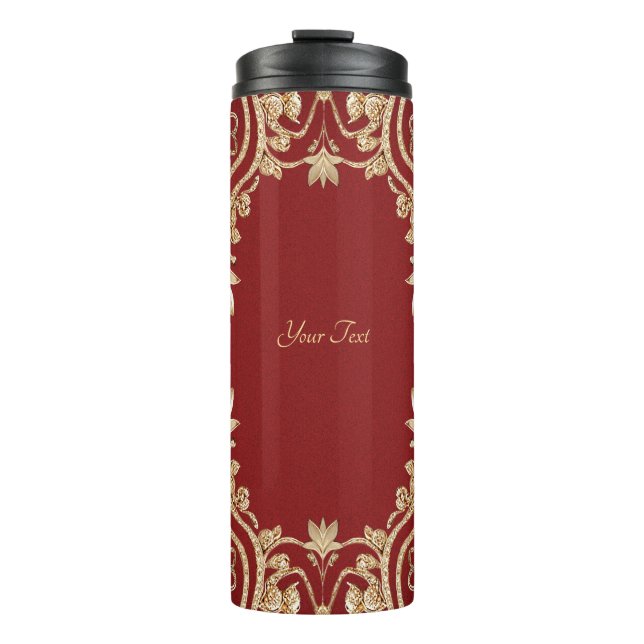 Modern Gold Red Floral Thermal Tumbler (Front)