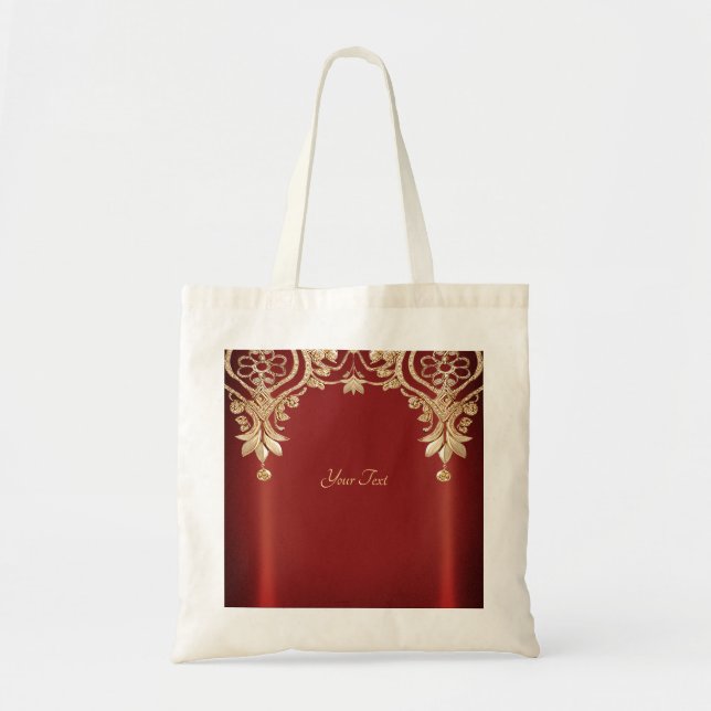 Modern Gold Red Floral Tote Bag (Front)