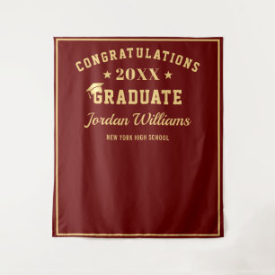 Modern Gold Red Graduation Photo Booth Backdrop Tapestry