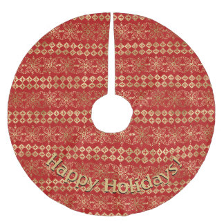 Modern Gold & Red Pattern Customisable Message Brushed Polyester Tree Skirt
