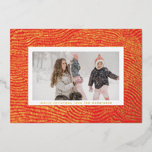 Modern Gold Red White Christmas Frame Photo Happy Foil Holiday Card