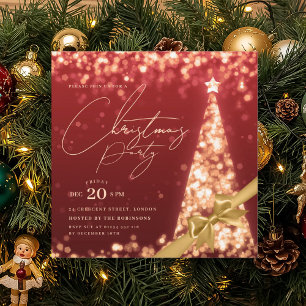 MODERN Gold Red Winter Christmas Tree Bow Party Invitation