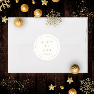 Modern Gold Religious Christmas Return Address Classic Round Sticker