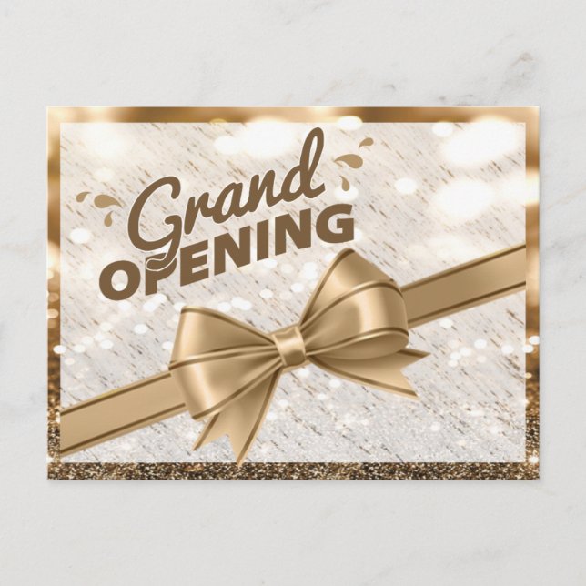 Modern Gold Ribbon Grand Opening Invitation Postcard (Front)