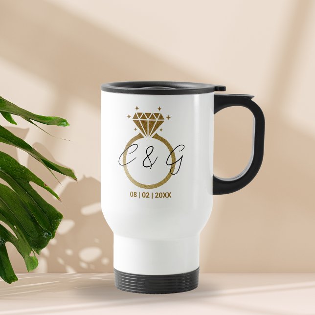Modern Gold Ring Wedding Engagement Party Gift Travel Mug (Creator Uploaded)