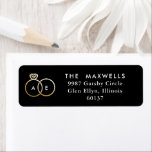 Modern Gold Rings Black and White Wedding<br><div class="desc">A modern monogram gets glam with intertwined faux gold wedding rings and easy to personalise text making this classic wedding return address label with streamlined text in white on a black background.</div>