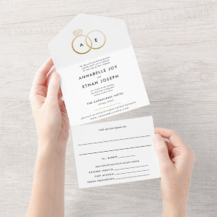 Modern Gold Rings White Wedding All In One Invitation