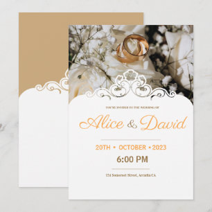 Modern Gold Rings With Lace Elegant Wedding Invitation