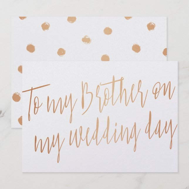 Modern Gold Rose "To my brother on my wedding day" Invitation (Front/Back)