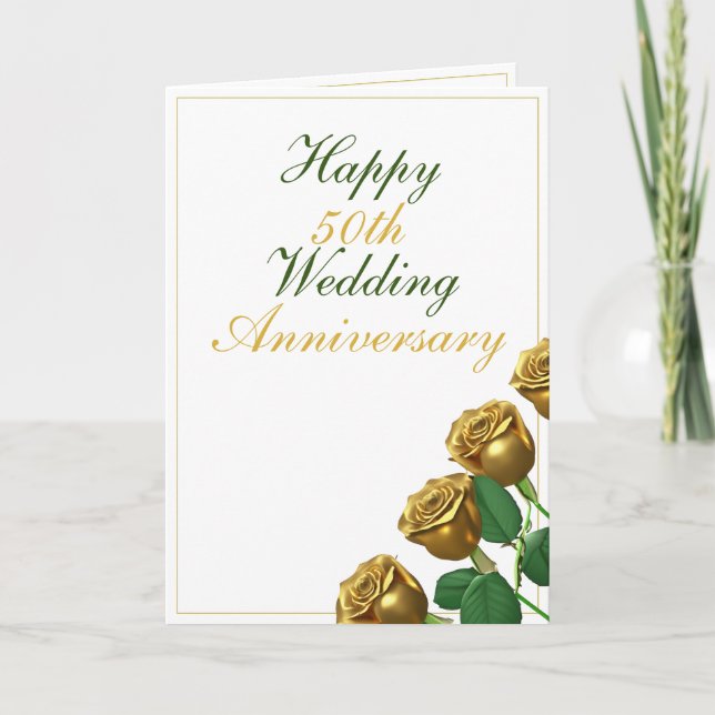 Modern Gold Roses 50th Wedding Anniversary Card (Front)