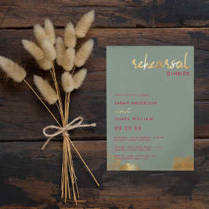 Modern Gold Sage Magenta Wedding Rehearsal Dinner Invitation