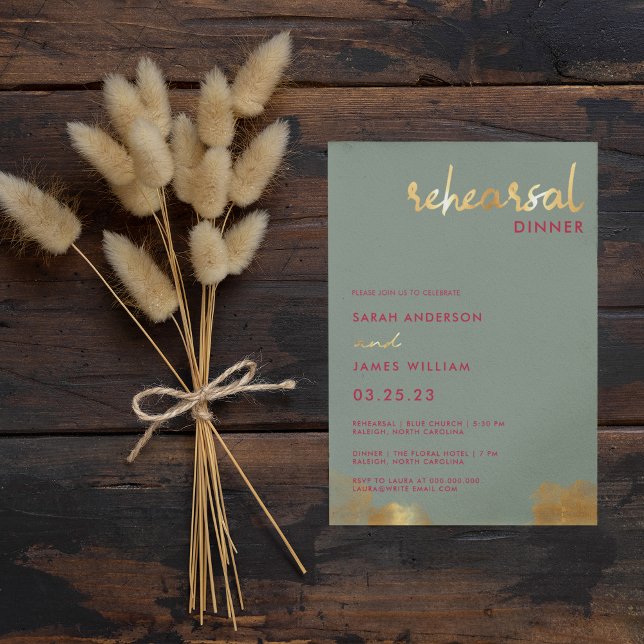 Modern Gold Sage Magenta Wedding Rehearsal Dinner Invitation (Creator Uploaded)