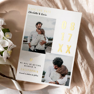 Modern gold save the date wedding 2 photos